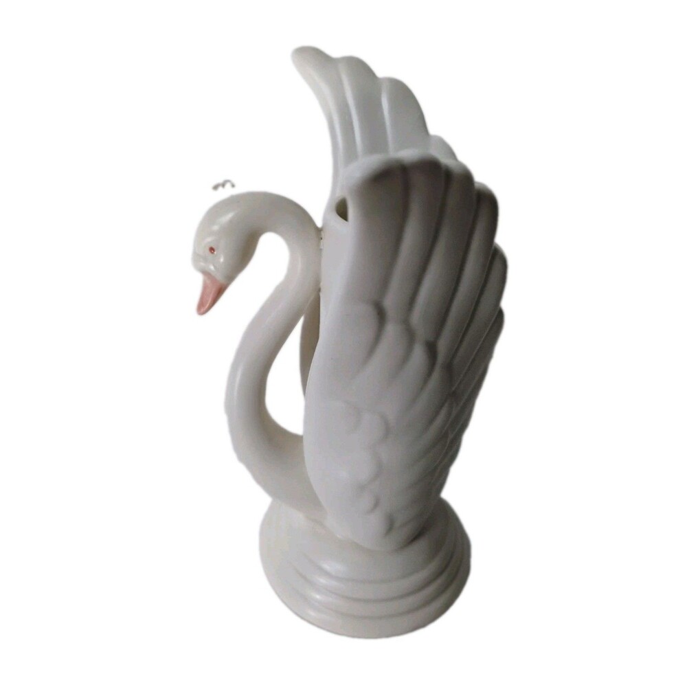Vintage Fitz and Floyd 1985 Ceramic Swan Candlestick Holder Bud Vase Ivory 5.5"